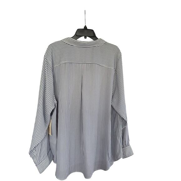 On 34th Women's Button-Front stripped Crepe Shirt Size 3X In Bijou Blue Combo. - Picture 10 of 14